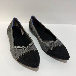 Rothy's Black and Gray Pointed Knit Flats with Blue Trim women’s sz 9
